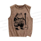 Unisex Vintage Frog Printed Washed Tank Top