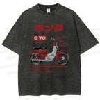 Unisex Japanese Motorcycles Printed Washed Tee