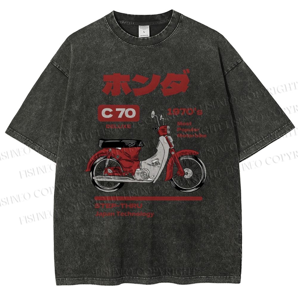 Unisex Japanese Motorcycles Printed Washed Tee