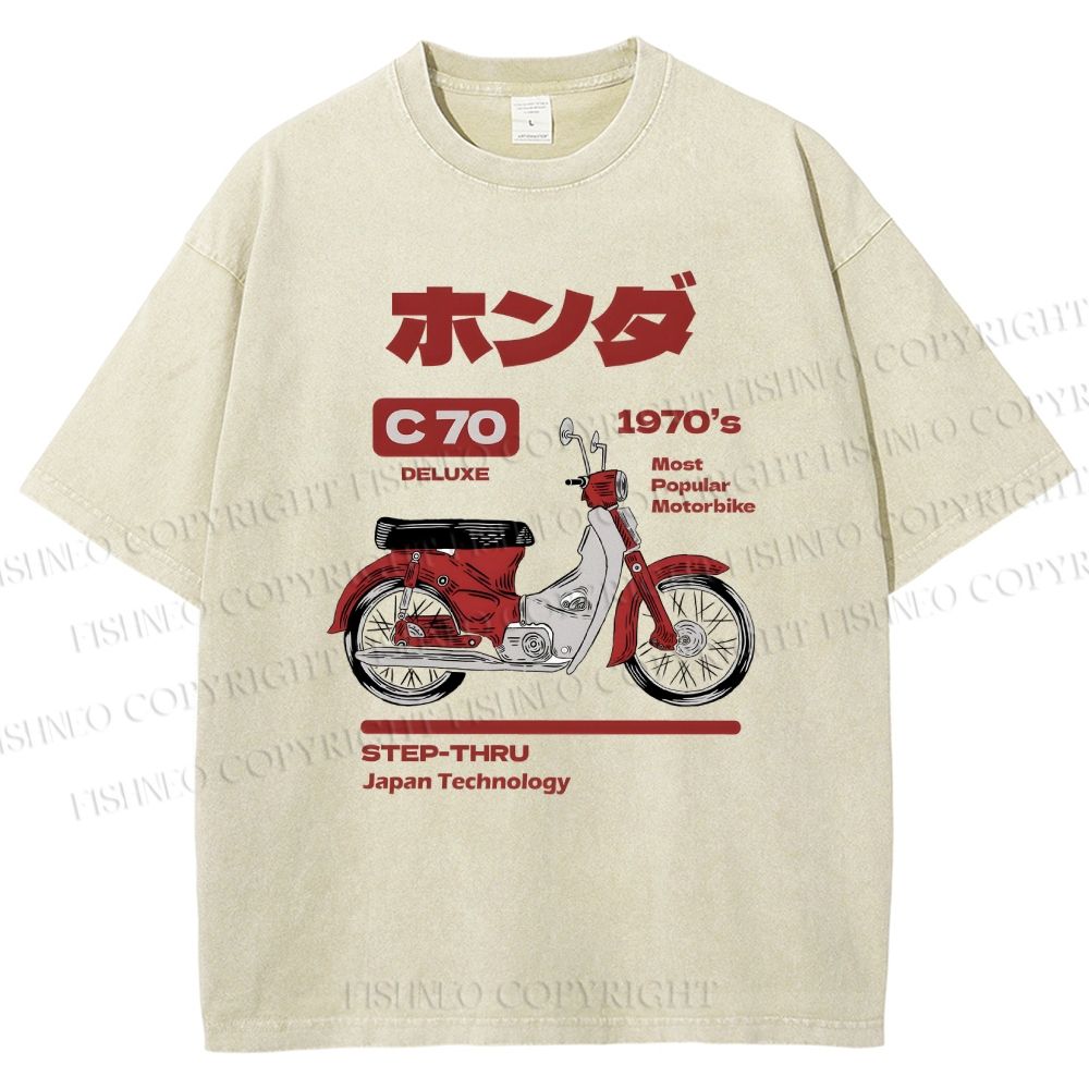 Unisex Japanese Motorcycles Printed Washed Tee