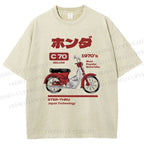 Unisex Japanese Motorcycles Printed Washed Tee