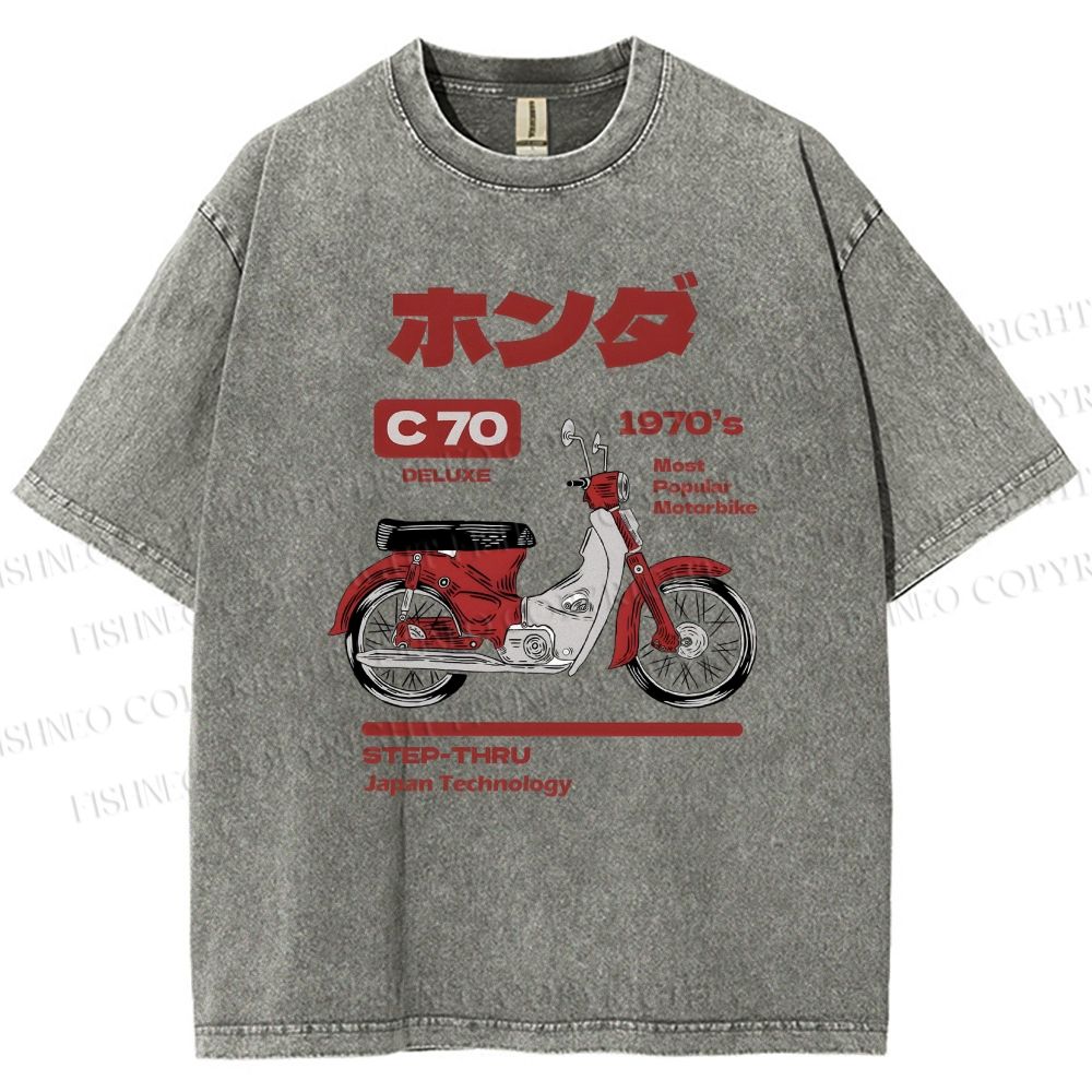 Unisex Japanese Motorcycles Printed Washed Tee