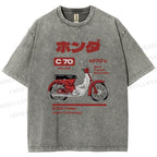 Unisex Japanese Motorcycles Printed Washed Tee