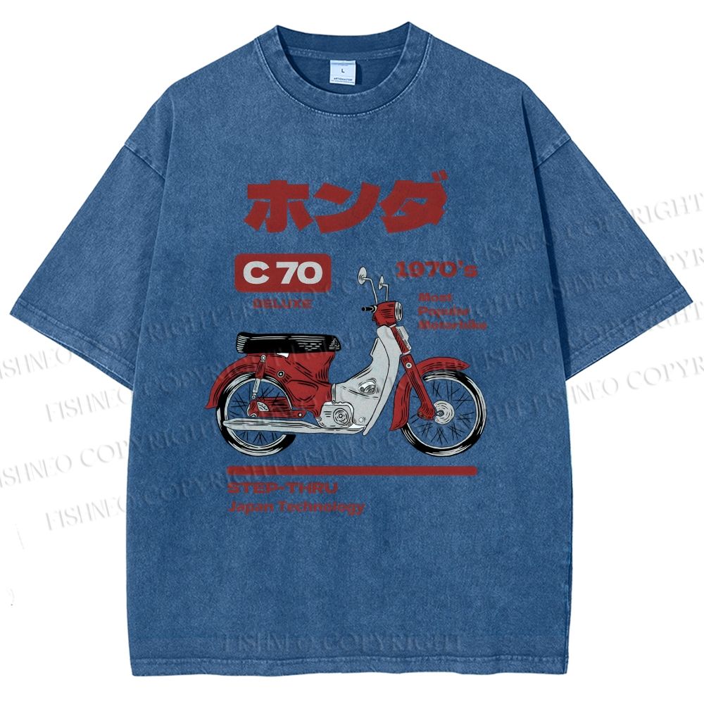 Unisex Japanese Motorcycles Printed Washed Tee