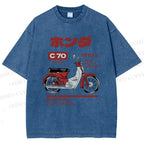 Unisex Japanese Motorcycles Printed Washed Tee