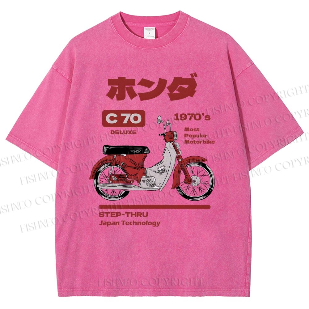 Unisex Japanese Motorcycles Printed Washed Tee