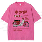 Unisex Japanese Motorcycles Printed Washed Tee