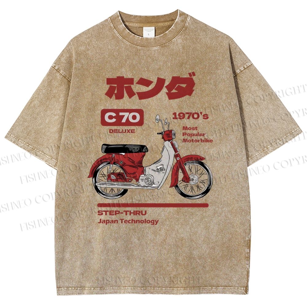 Unisex Japanese Motorcycles Printed Washed Tee