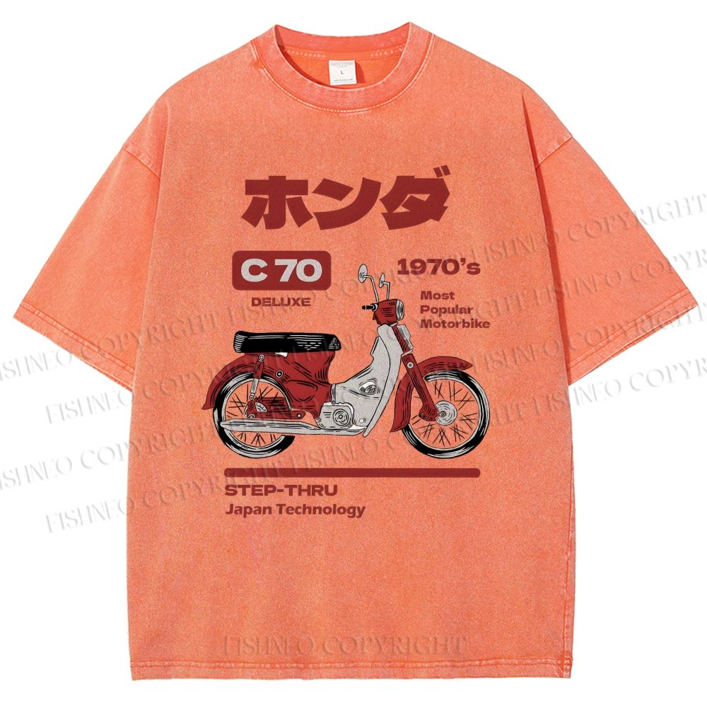 Unisex Japanese Motorcycles Printed Washed Tee