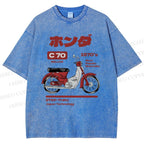 Unisex Japanese Motorcycles Printed Washed Tee