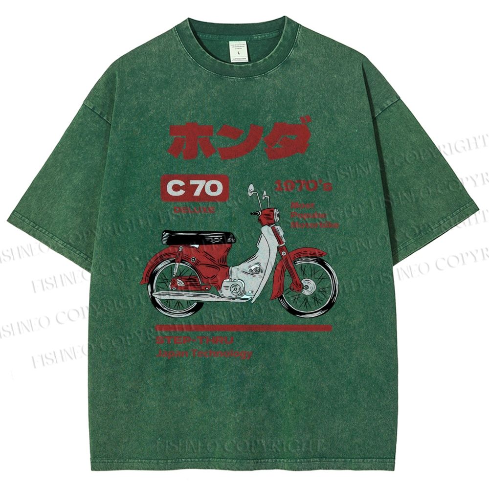 Unisex Japanese Motorcycles Printed Washed Tee