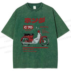 Unisex Japanese Motorcycles Printed Washed Tee