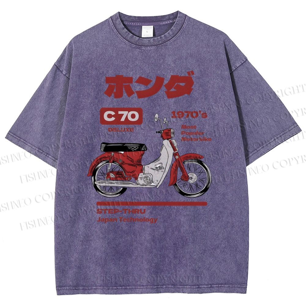 Unisex Japanese Motorcycles Printed Washed Tee