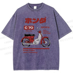 Unisex Japanese Motorcycles Printed Washed Tee