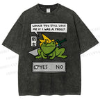 Unisex Samurai Frogs Printed Washed Tee