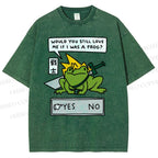 Unisex Samurai Frogs Printed Washed Tee