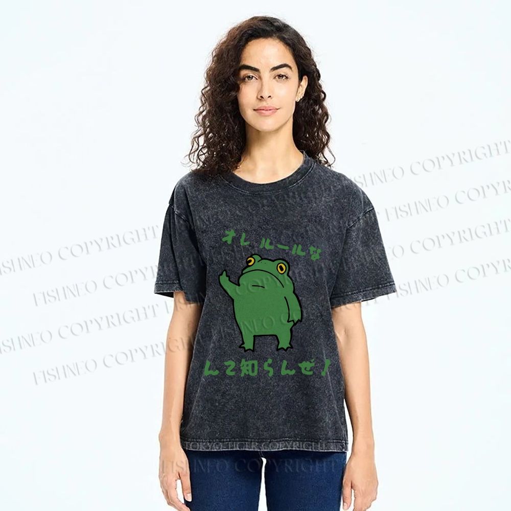 Unisex Vintage Frog Graffiti Printed Washed Tee