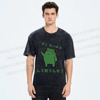 Unisex Vintage Frog Graffiti Printed Washed Tee