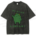 Unisex Vintage Frog Graffiti Printed Washed Tee