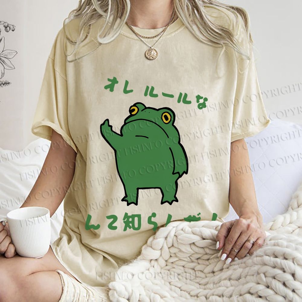 Unisex Vintage Frog Graffiti Printed Washed Tee