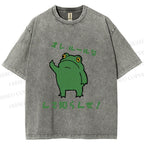 Unisex Vintage Frog Graffiti Printed Washed Tee