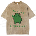 Unisex Vintage Frog Graffiti Printed Washed Tee