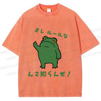 Unisex Vintage Frog Graffiti Printed Washed Tee
