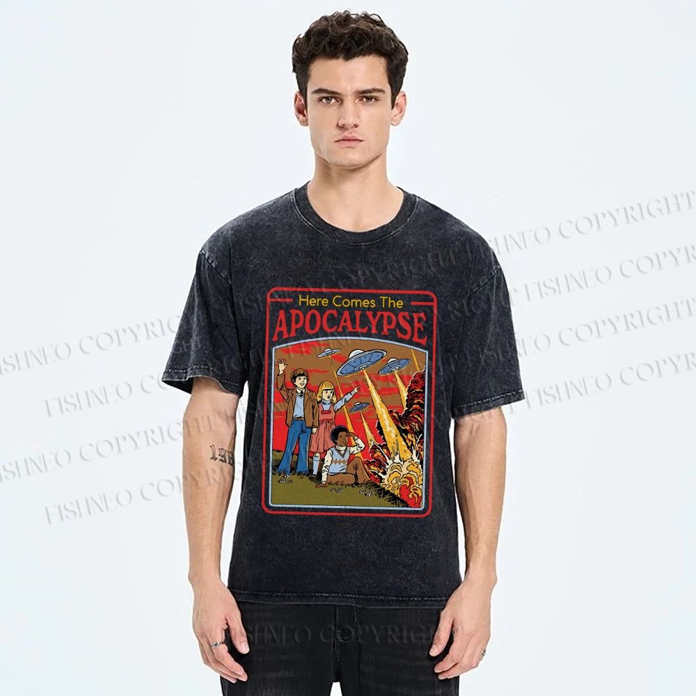 Unisex Vintage Apocalypse Graffiti Printed Washed Tee