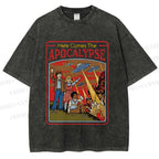 Unisex Vintage Apocalypse Graffiti Printed Washed Tee