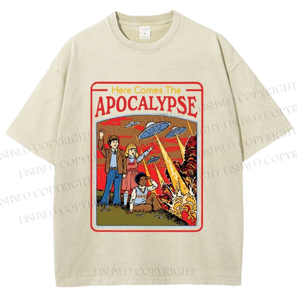 Unisex Vintage Apocalypse Graffiti Printed Washed Tee