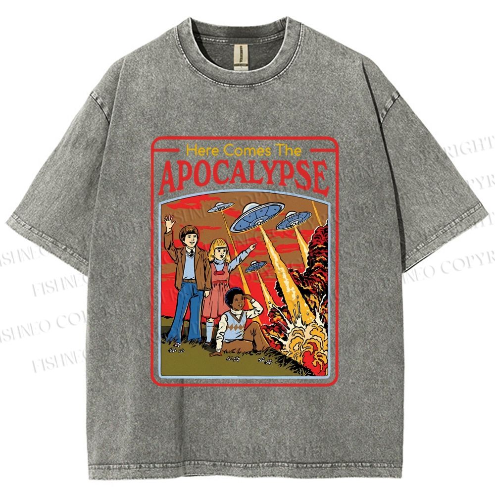 Unisex Vintage Apocalypse Graffiti Printed Washed Tee