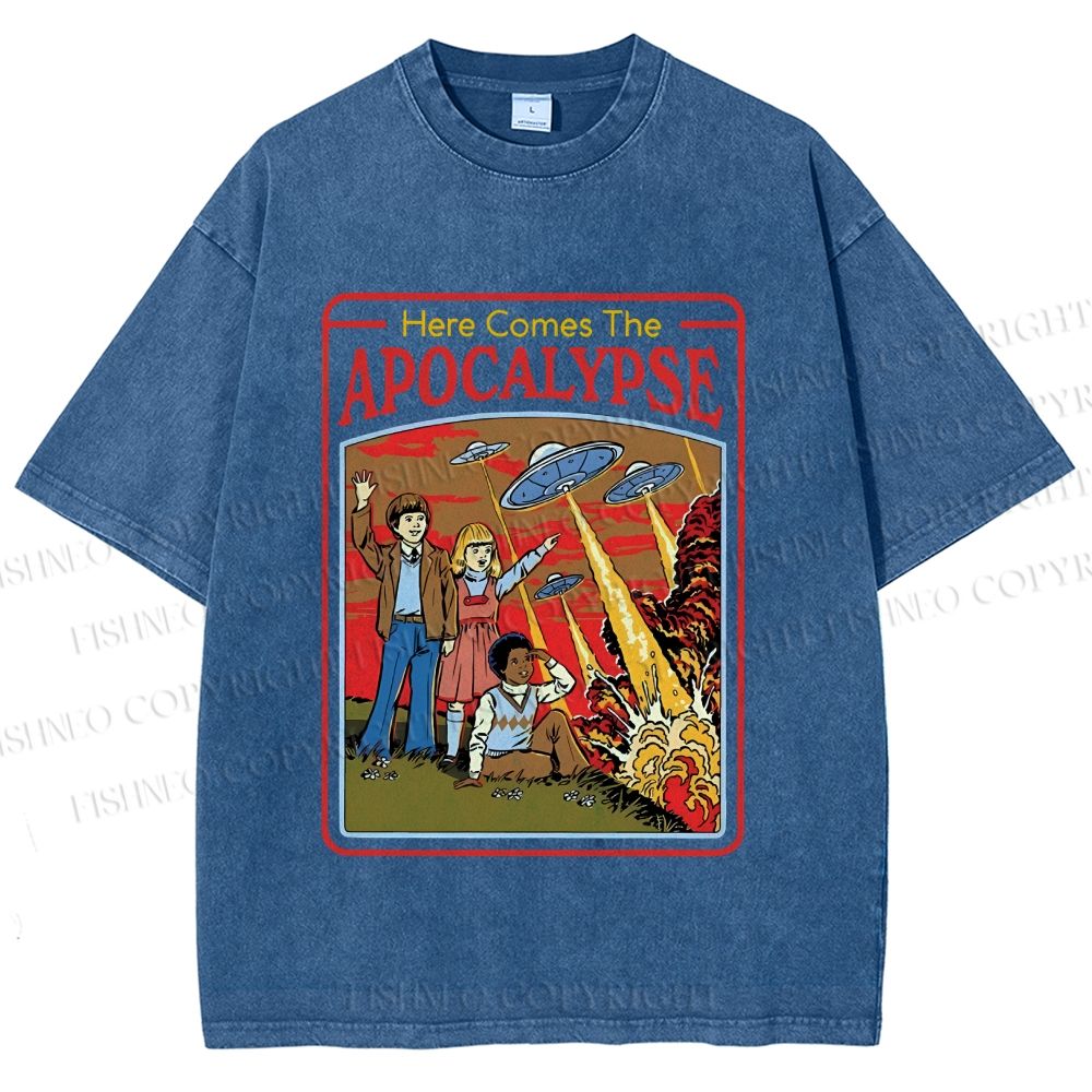 Unisex Vintage Apocalypse Graffiti Printed Washed Tee