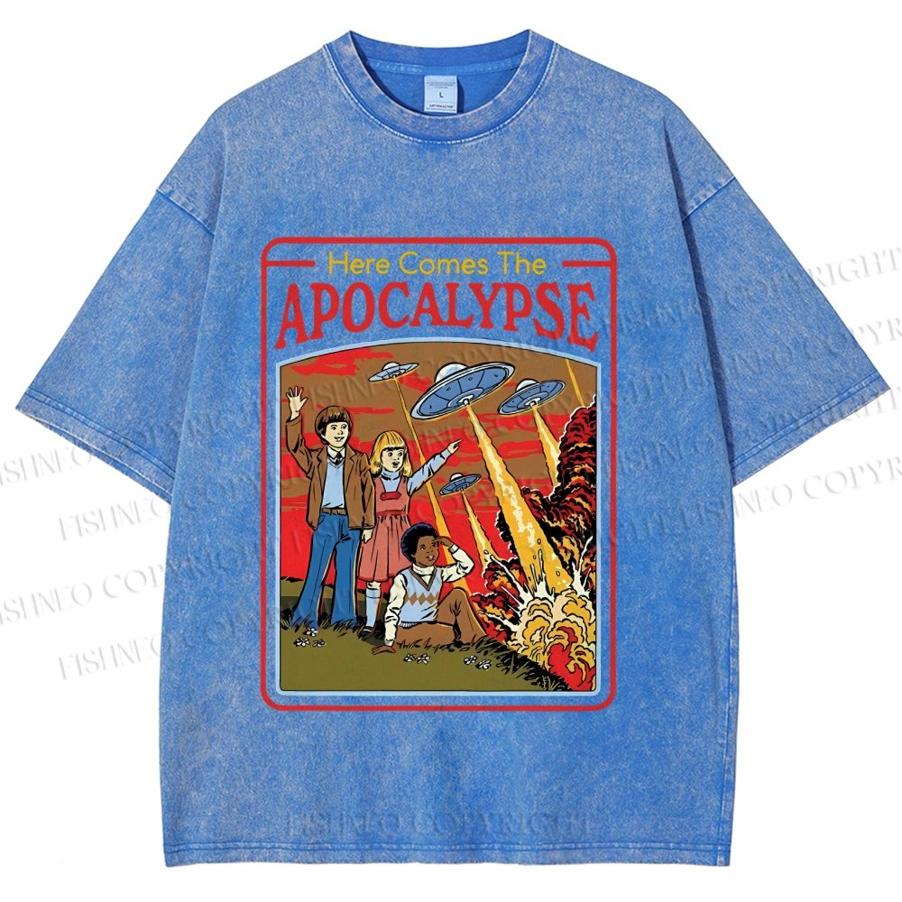Unisex Vintage Apocalypse Graffiti Printed Washed Tee