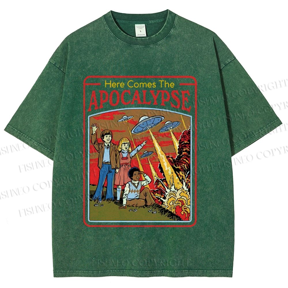Unisex Vintage Apocalypse Graffiti Printed Washed Tee
