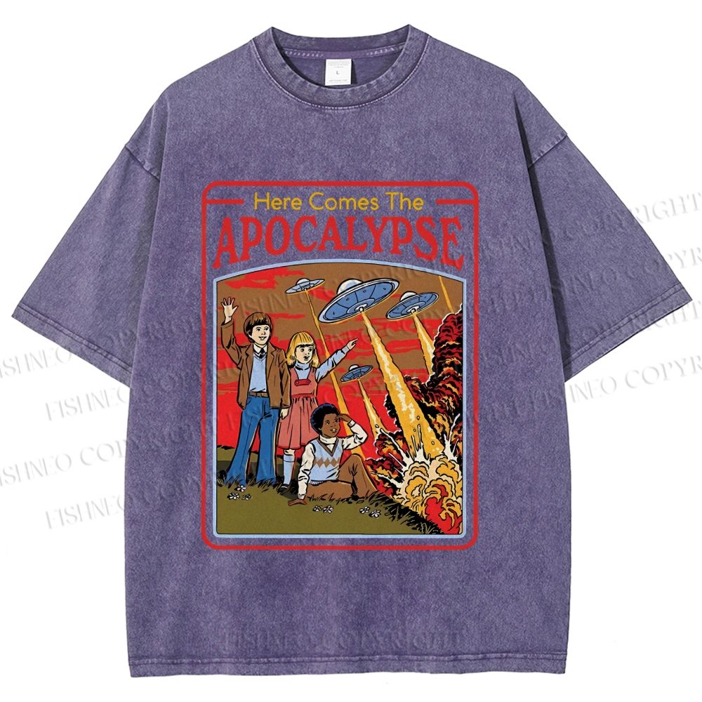 Unisex Vintage Apocalypse Graffiti Printed Washed Tee