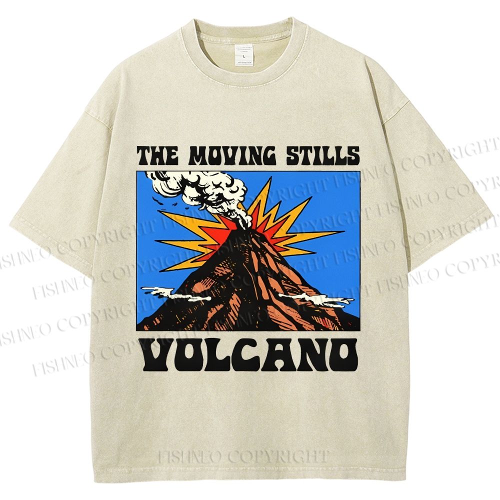 Unisex Vintage Volcano Graffiti Printed Washed Tee