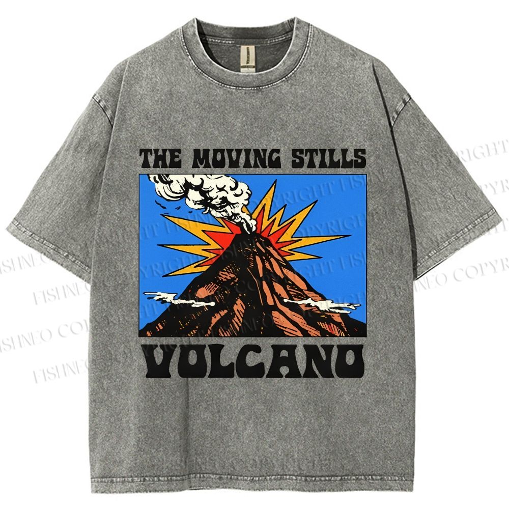 Unisex Vintage Volcano Graffiti Printed Washed Tee