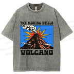 Unisex Vintage Volcano Graffiti Printed Washed Tee