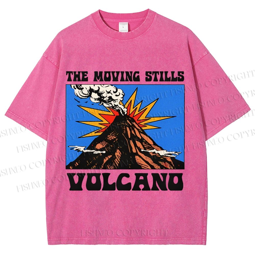 Unisex Vintage Volcano Graffiti Printed Washed Tee