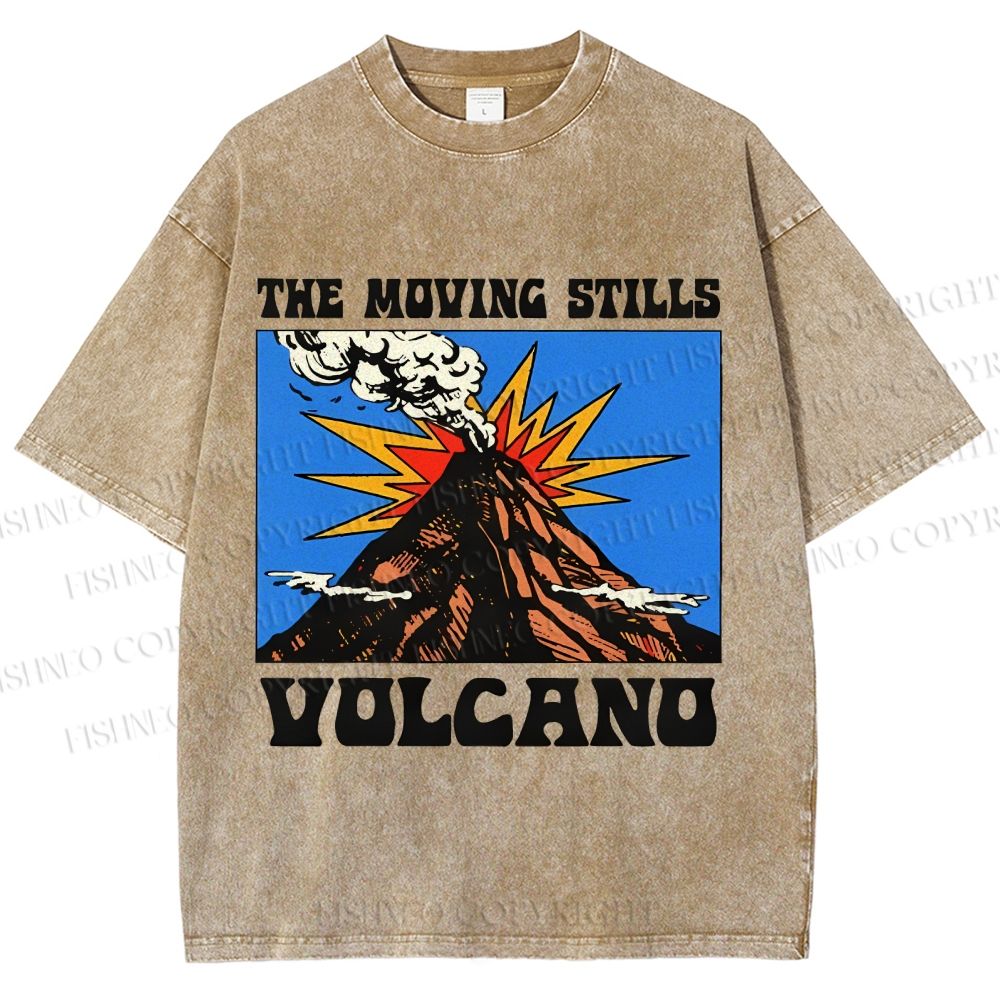 Unisex Vintage Volcano Graffiti Printed Washed Tee