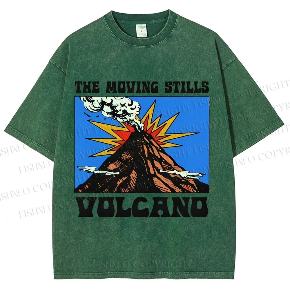 Unisex Vintage Volcano Graffiti Printed Washed Tee
