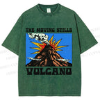 Unisex Vintage Volcano Graffiti Printed Washed Tee