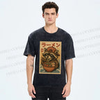 Unisex Vintage Japanese Raccoon Having Noodle Printed Washed Tee