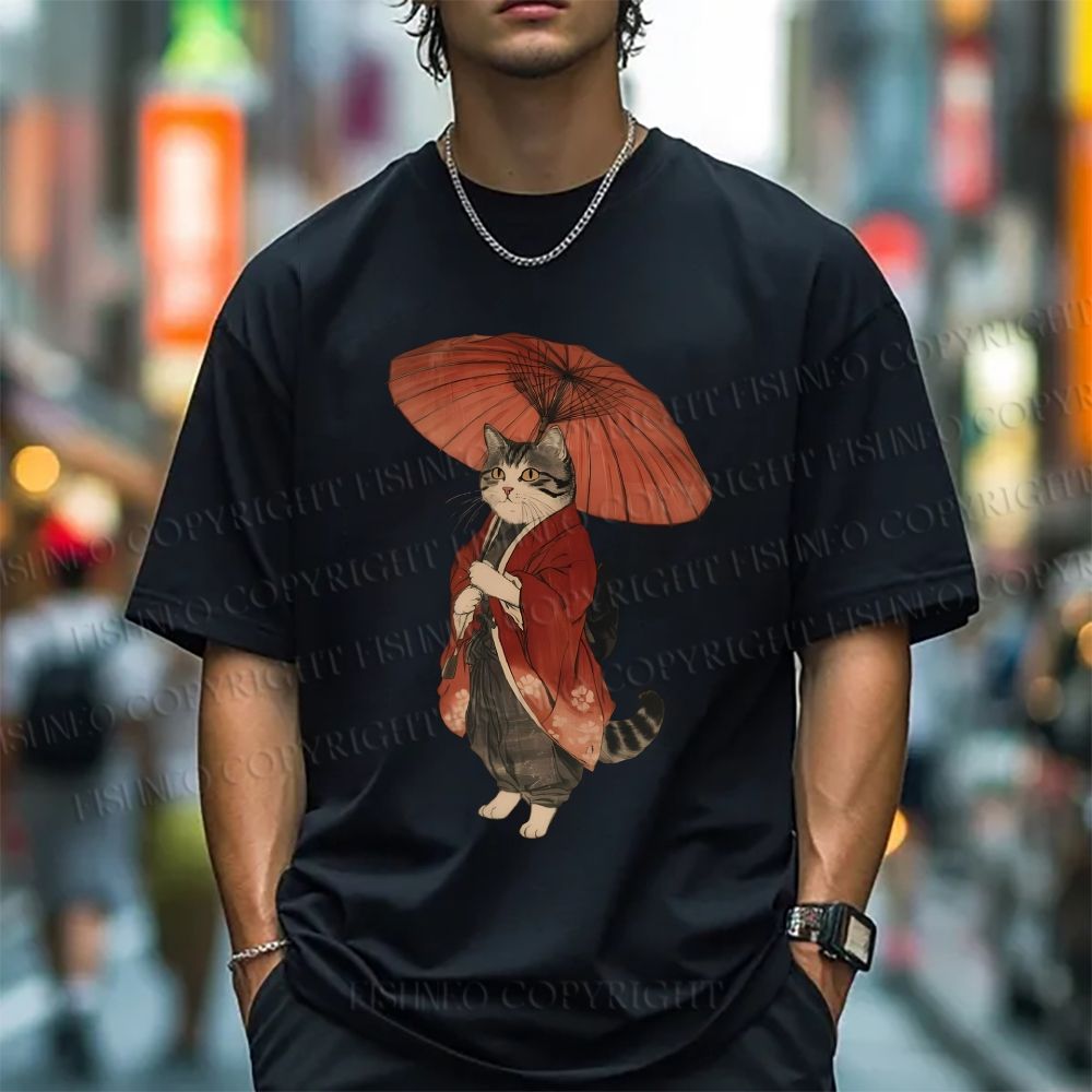 Unisex Vintage Japanese Cat Classic Cotton T-shirt