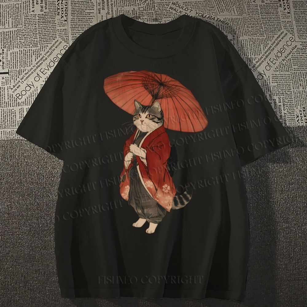 Unisex Vintage Japanese Cat Classic Cotton T-shirt