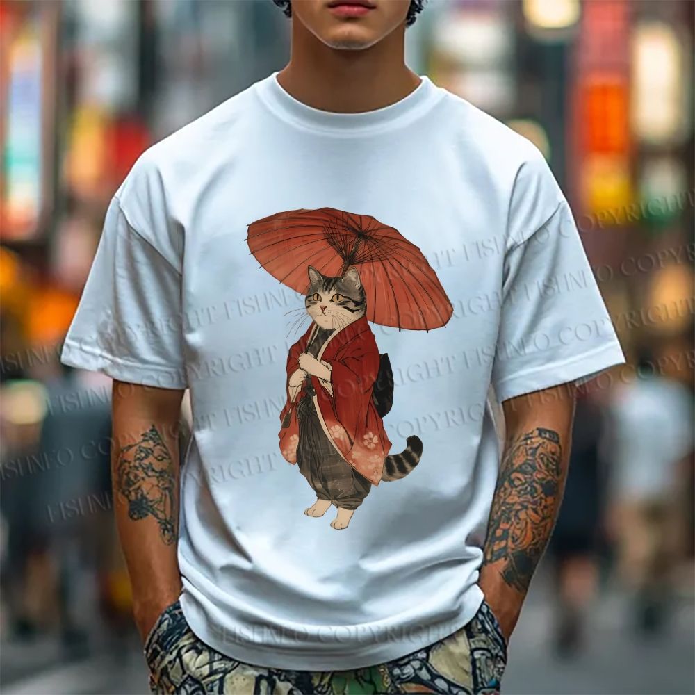 Unisex Vintage Japanese Cat Classic Cotton T-shirt