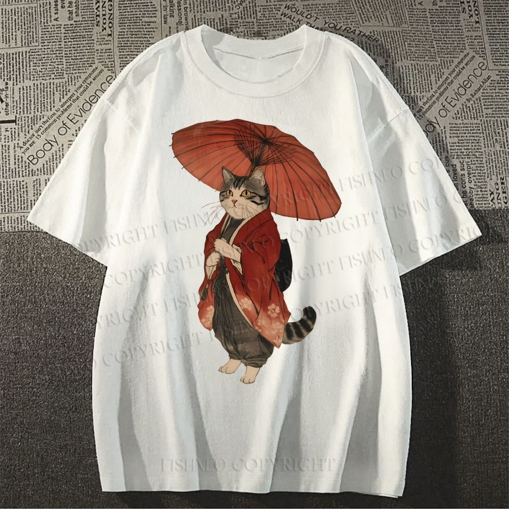Unisex Vintage Japanese Cat Classic Cotton T-shirt
