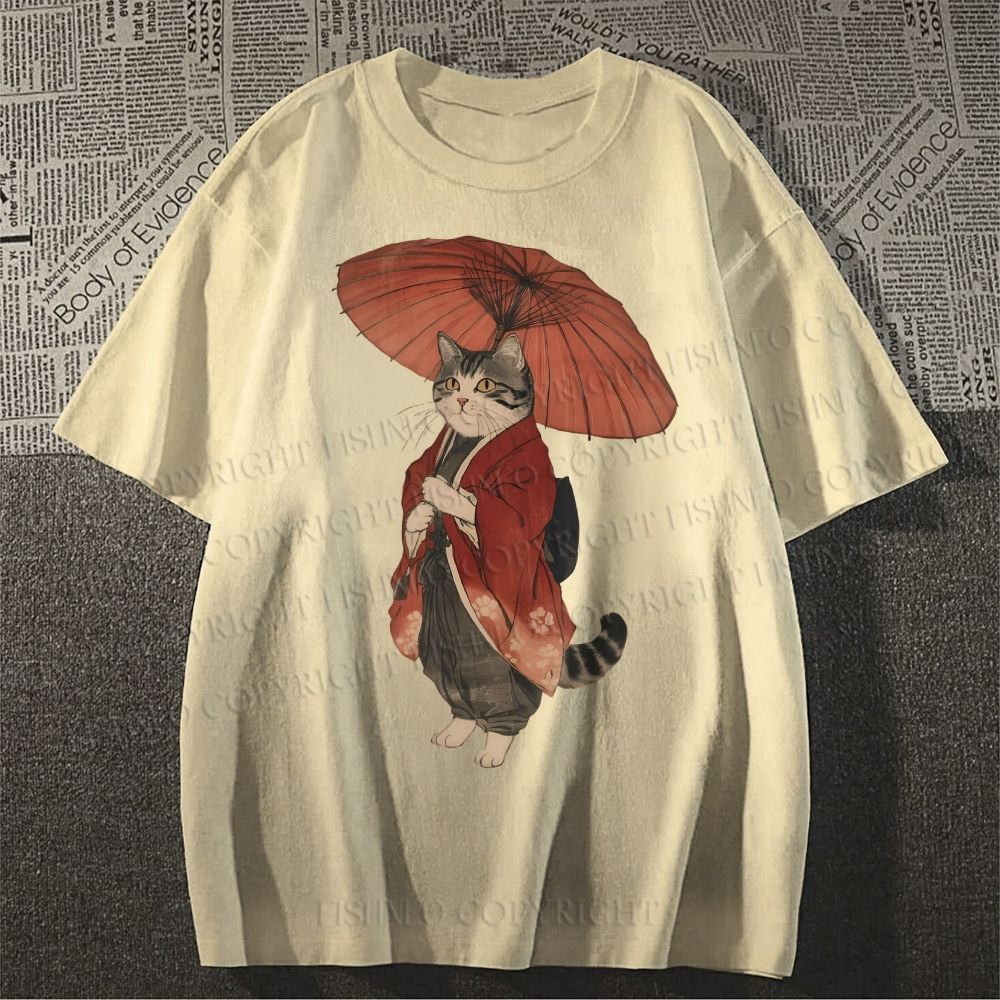 Unisex Vintage Japanese Cat Classic Cotton T-shirt