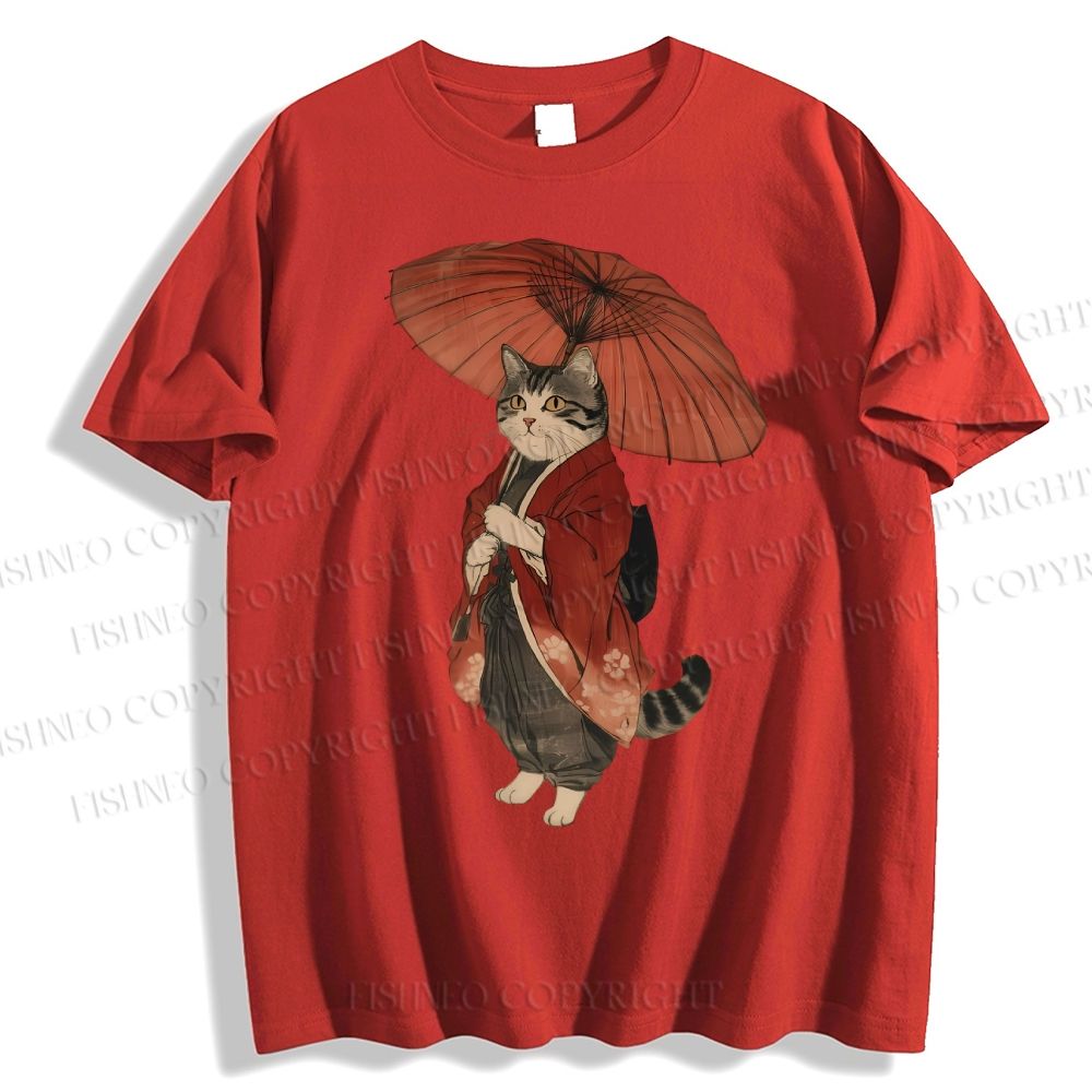 Unisex Vintage Japanese Cat Classic Cotton T-shirt