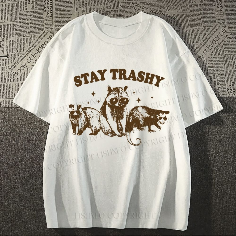 Unisex Vintage Raccoon Stay Trashy Classic Cotton T-shirt